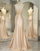 Champagne Spaghetti Straps Long Mermaid Prom Dress