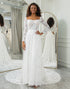 Ivory Square Neck Boho Chiffon Wedding Dress With Lace