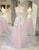 A Line Deep V Neck Grey Pink Long Prom Dress with Appliques