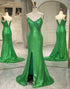 Green Sequins Long Prom Dress with Split Front