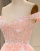 A Line Off the Shoulder Blush Long Prom Dress with Appliques