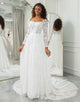 Ivory Square Neck Boho Chiffon Wedding Dress With Lace