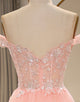 A Line Off the Shoulder Blush Long Prom Dress with Appliques