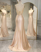 Champagne Spaghetti Straps Long Mermaid Prom Dress