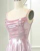 Sparkly Pink A Line Spaghetti Straps Long Prom Dress
