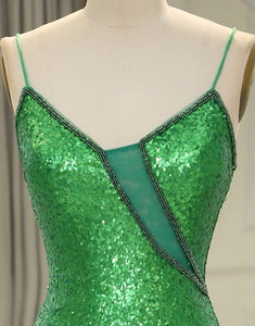 Green Sequins Long Prom Dress with Split Front