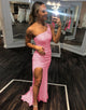 Fuchsia Mermaid One Shoulder Sequins Prom Dress With Slit