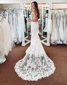 White Lace Mermaid Backless Long Wedding Dress