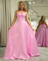 Pink A-Line Backless Long Prom Dress With Detachable Straps