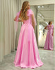 Pink A-Line Backless Long Prom Dress With Detachable Straps