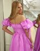 Fuchsia A Line Convertible Long Prom Dress