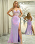 Sparkly Purple Mermaid Backless Long Prom Dress With Split