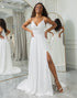 A-Line V-Neck Lace Backless Wedding Dress