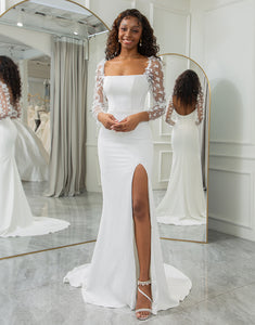 Ivory Mermaid Backless Butterflies Wedding Dress With Slit