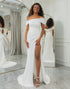 Ivory Off The Shoulder Draped Wedding Dress with Slit