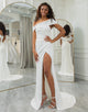 Ivory Off The Shoulder Draped Wedding Dress with Slit