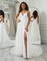 Ivory A Line V-Neck Lace Appliqued Wedding Dress