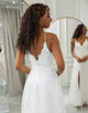 Ivory A Line V-Neck Lace Appliqued Wedding Dress