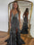 Black Mermaid Beaded Spaghetti Straps Long Prom Dress