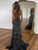 Black Mermaid Beaded Spaghetti Straps Long Prom Dress