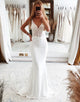 White Mermaid Lace Spaghetti Straps Backless Wedding Dress