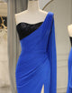 Royal Blue Mermaid One Shoulder Long Prom Dress With Split