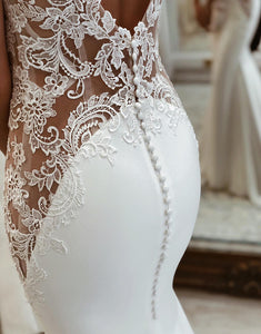 White Mermaid Boho Wedding Dress with Lace