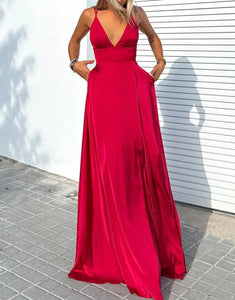 Graceful Spaghetti V-Neck Wedding Guest with Backless