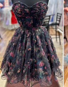 Pink Printed A Line Corset Homecoming Dress with Pleated