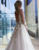 Ivory A-Line Deep V-Neck Long Sleeves Wedding Dress