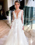 Ivory A-Line Deep V-Neck Long Sleeves Wedding Dress