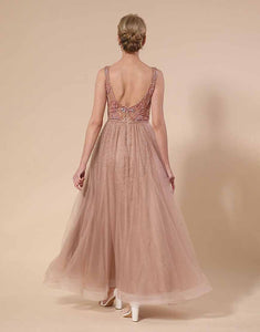 Blush Beaded A Line Sparkly Mother of Bride Dress