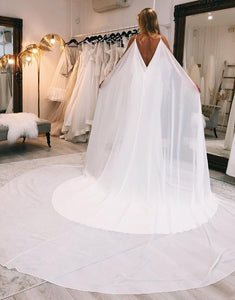 White Watteau Train Boho Long Mermaid Wedding Dress