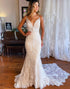 Ivory Mermaid Open Back Long Lace Wedding Dress