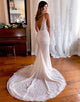 Sparkly Mermaid White Sweep Train Long Wedding Dress