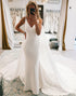 White Watteau Train Boho Long Mermaid Wedding Dress