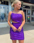 One Shoulder Purple Sequin Backless Homecoming Dress