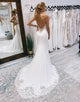 White Mermaid Sweep Train Boho Long Mermaid Wedding Dress with Lace
