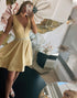 Champagne A Line V-Neck Short Homecoming Dress