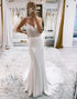 White Mermaid Sweep Train Boho Long Mermaid Wedding Dress with Lace
