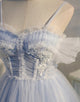 A Line Tulle Blue Off The Shoulder Cute Homecoming Dress with Pleated