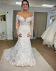 Tulle Mermaid Off The Shoulder White Long Wedding Dress with Appliques