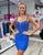 Blue Spaghetti Straps Beading Homecoming Dress