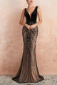 Mermaid Deep V-Neck Black Long Prom Dress with Backless