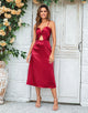 A Line Spaghetti Straps Burgundy Tea Length Bridesmaid Dress with Hollow Out