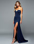 Strapless Sweetheart Neck Navy Sheath Split Sweep Train Formal Dress