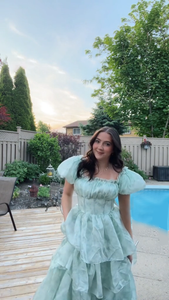 Light Blue A Line Off The Shoulder Long Tiered Long Prom Dress