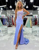 Lavender Mermaid Appliqued Square Neck Long Prom Dress With Slit