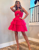 A-line Fuchsia Tulle Halter Homecoming Dress