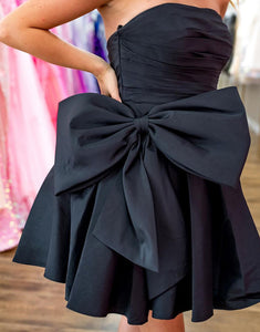 Black Strapless Homecoming Dress With Bow